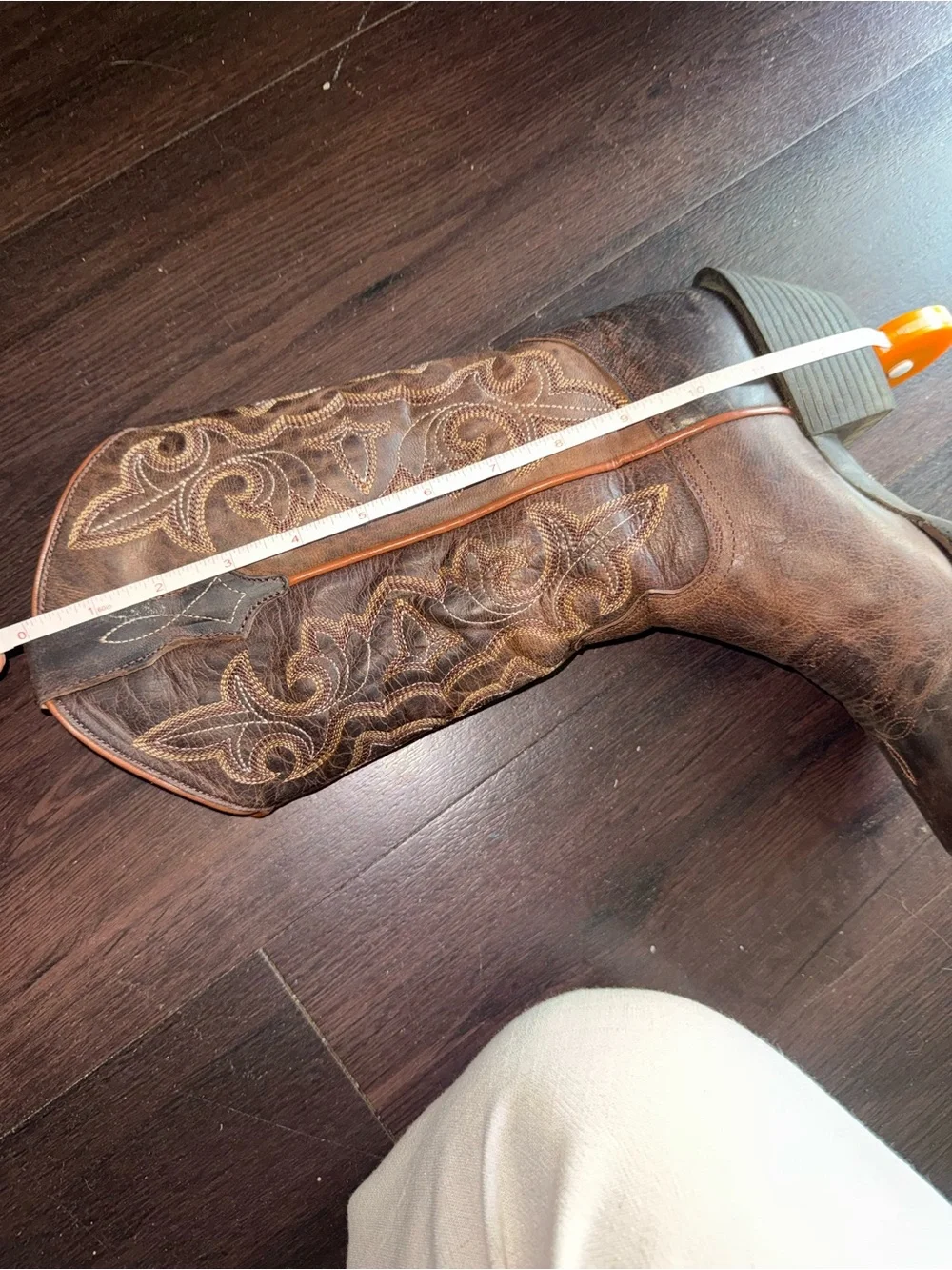 Shyanne Brown Leather Western Cowboy Boots with Orange Trim